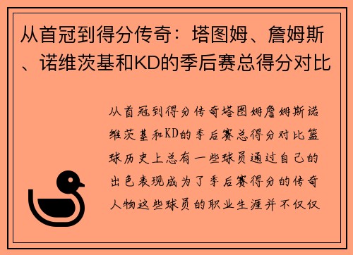 从首冠到得分传奇：塔图姆、詹姆斯、诺维茨基和KD的季后赛总得分对比