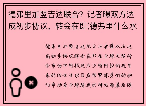 德弗里加盟吉达联合？记者曝双方达成初步协议，转会在即(德弗里什么水平)