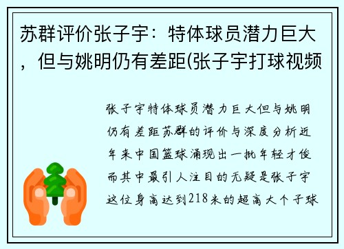 苏群评价张子宇：特体球员潜力巨大，但与姚明仍有差距(张子宇打球视频)