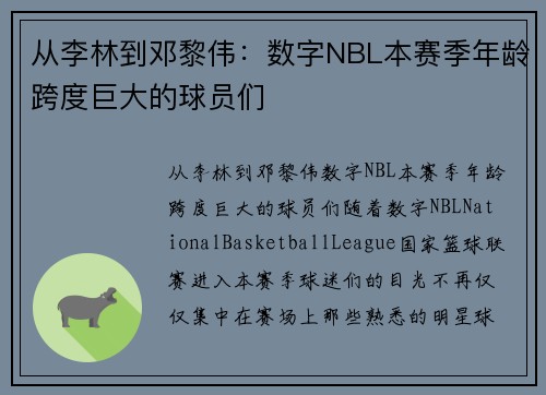 从李林到邓黎伟：数字NBL本赛季年龄跨度巨大的球员们