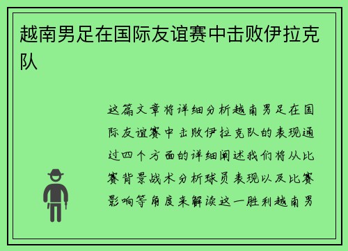 越南男足在国际友谊赛中击败伊拉克队